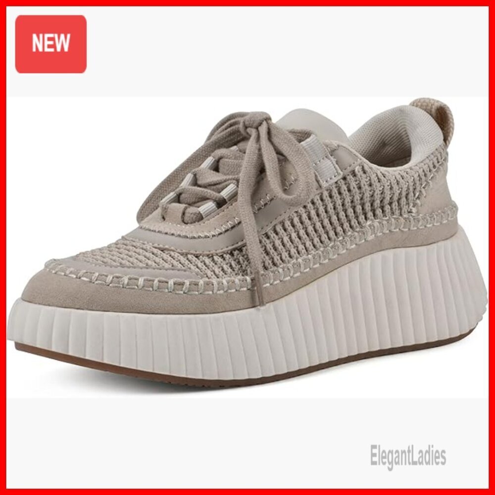 Platform Sneakers with Cushioned Insole, Woven Knit Upper, Wedge Heel